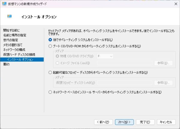 インストールオプション画面