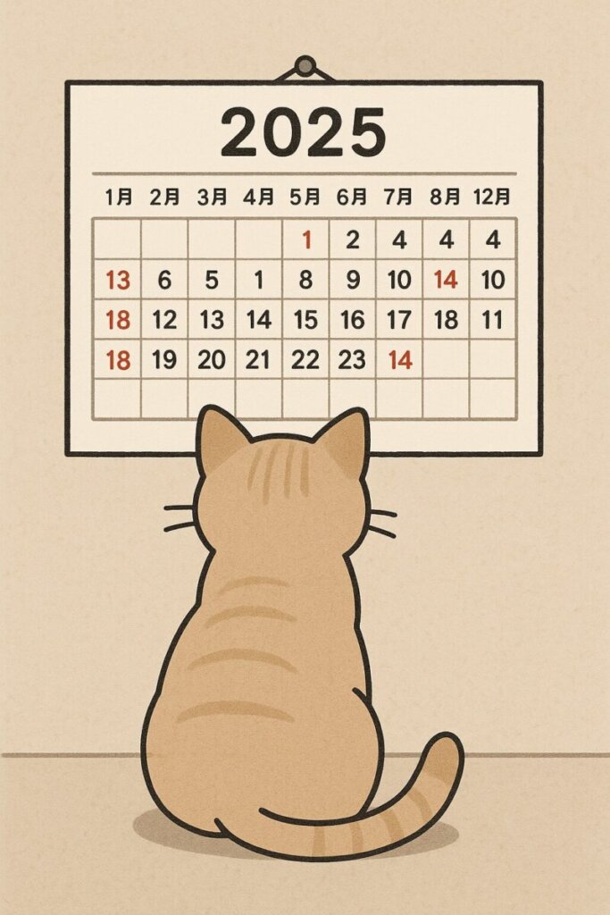 カレンダーをみている猫