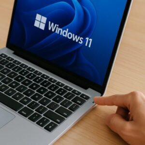 Windows11のノートPCに電源を入れる写真