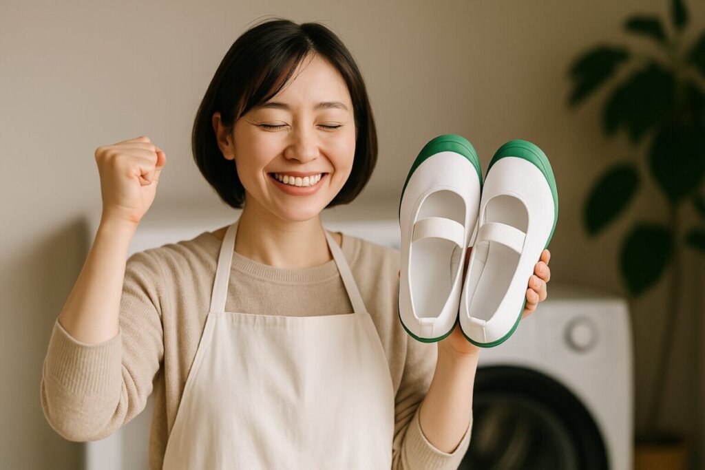上靴が綺麗になって喜ぶ主婦