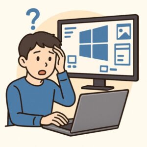 PC環境に困っている男性イラスト