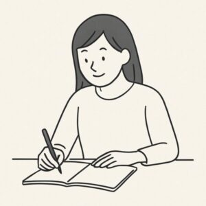 ノートに日記を書いている女性