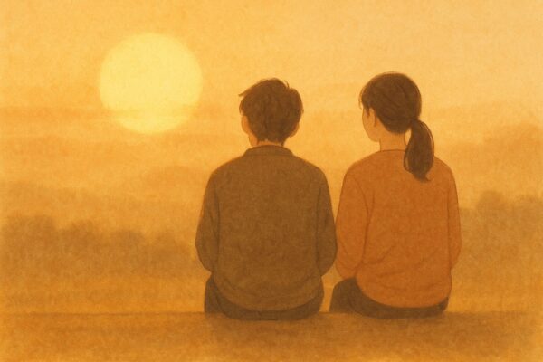 夕日の中の2人