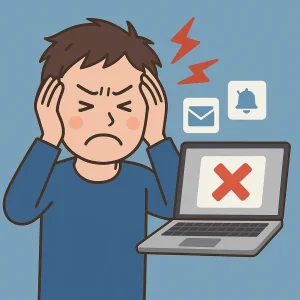 【Windowsのよくある“困りごと”】使いにくいPCを簡単設定で快適に!裏技リンクまとめ付き 1 PCの通知音が嫌な男性