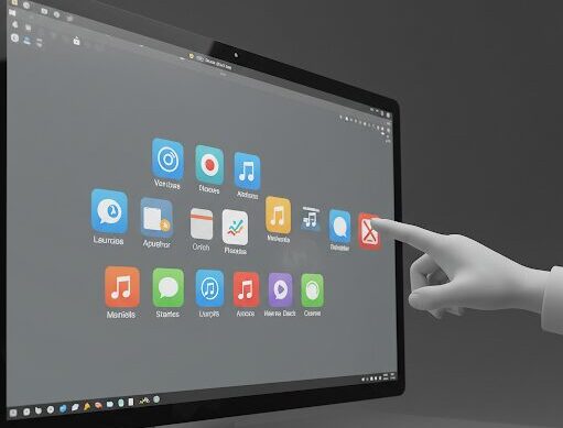 Windows 11 25H2のPCがカクついて動作が不安定になり、画面を指さして困っているイラスト