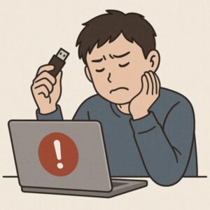 デバイスが繋がらなくて困っている男性