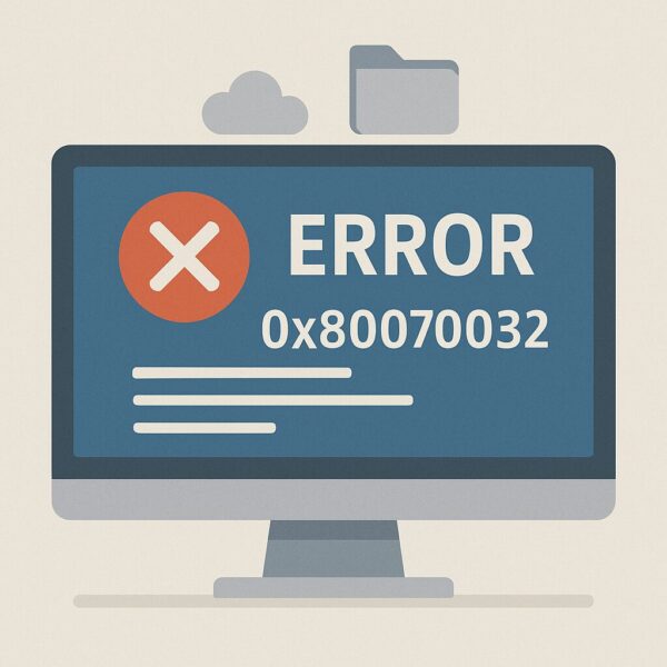 Windowsのエラーコード0x80070032に関する画像。ファイル同期やバックアップの失敗と対処法を解説する記事のさし絵