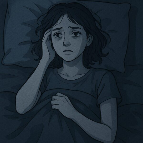 夜寝られない女性のイラスト