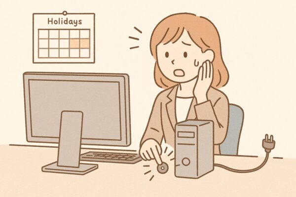 PCの電源が入らず困る女性