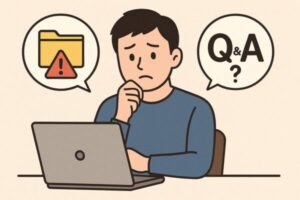 PCトラブルの解決法をネットで探している男性イラスト