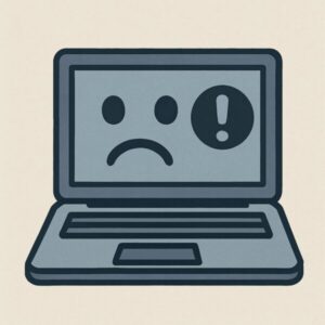 Windows仮想マシン・Hyper-Vでよくあるトラブルとその対処法 1 Hyper-V仮想マシンのトラブルで動か亡くなったノートパソコンのイラスト