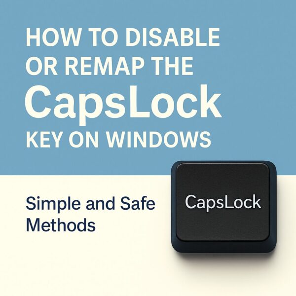 An illustration demonstrating how to disable or remap the CapsLock key on Windows, featuring a close-up of a black CapsLock key for clarity.