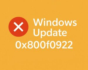 Windows Updateのエラー「0x800f0922」を示す赤いバツ印と英数字が表示された警告風のグラフィック