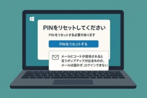 【緊急対処】Windows 11アップデート後にログイン不能!PINリセットで認証コードが届かない時の解決策 1 Windowsアップデート後にPINリセットを要求され、メールでの確認コードが届かずログインできない問題を示すラップトップ画面のイラスト