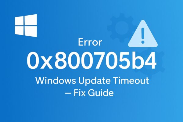 “Windows Update Error 0x800705b4 – Fix Guide (blue background with Windows logo and warning icon)