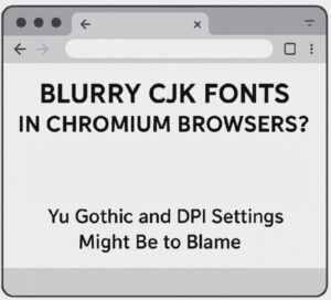 Blurry CJK Fonts in Chromium Browsers on Windows 1 A digital illustration showing a Chromium browser window with a bold English heading and blurred Japanese characters, representing CJK font rendering issues on Windows.