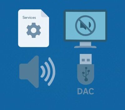 How to fix Realtek Audio RPC error with no sound on Windows 11 – step-by-step 2025 guide with icons for services, speaker, and USB DAC.