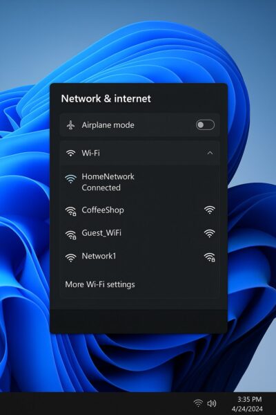 Windows 11 network panel showing available Wi‑Fi connections