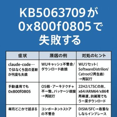 【2025年8月最新】Windows Update「KB5063709」がインストールできない？0x800f0805エラーの対処法
