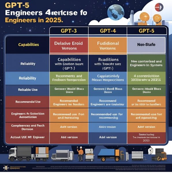 Comparison table showing GPT-3, GPT-4, and GPT-5 differences in capabilities, reliability, and recommended use for engineers in 2025.