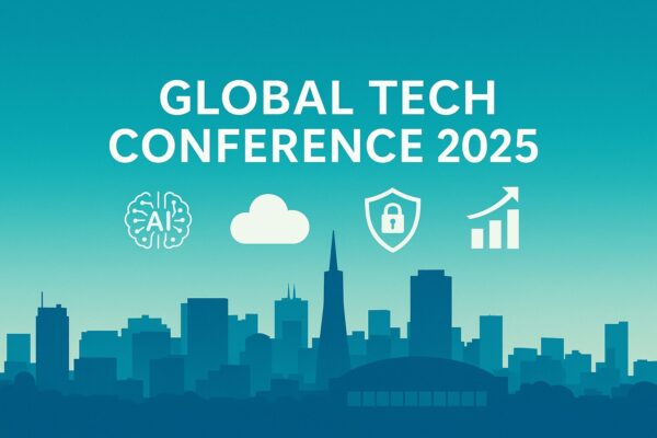 サンフランシスコの街並みシルエットとAI・クラウド・セキュリティ・成長のアイコンを配置した、Microsoft Ignite 2025解説記事用アイキャッチ