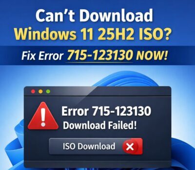 Windows 11 25H2 ISO download error 715-123130 with blocked connection and warning icon