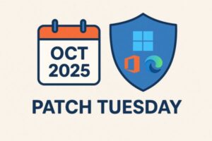 2025年10月Patch Tuesday総まとめ:Windows/Office/Edgeの主な修正と“ゼロデイ”要点 1 2025年10月のPatch Tuesdayを解説する図解。カレンダー“Oct 2025”、シールドアイコン、Windows/Office/Edgeロゴを配置したイラスト