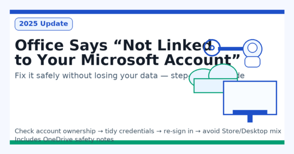 Office says ‘Not linked to your Microsoft account’ — safe step-by-step fix (2025 Update) banne