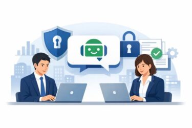 ChatGPTを業務で安全に利用するためのセキュリティとプライバシーを表したビジネス向けイラスト