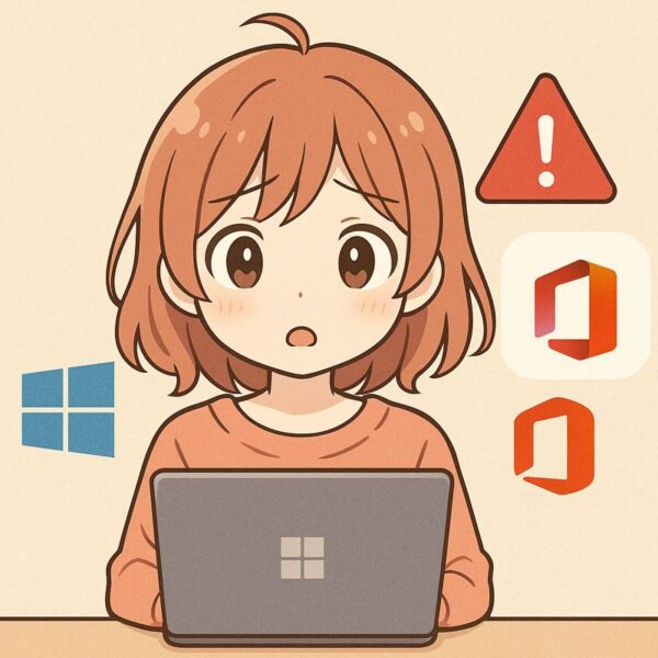 Anime-style illustration of a cute young woman using a Windows 11 laptop while an Android app screen appears beside her, representing how to run Android apps on Windows 11 after WSA was discontinue