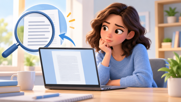 Woman viewing small text on a laptop document