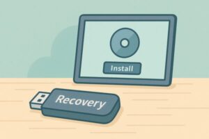 USBでPCをリカバリーするイメージイラスト