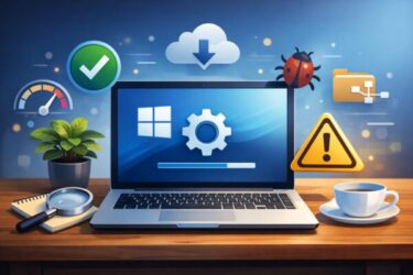 更新中のデスクトップ作業環境のイメージイラスト