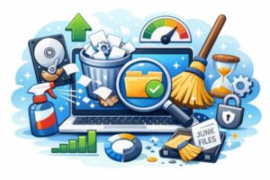 Windowsをクリーンアップする最適な方法|PCを軽く・安全に保つ完全ガイド【2026年版】 1 Windowsシステムのクリーンアップイメージイラスト