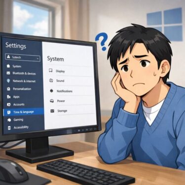 設定画面で悩む男性