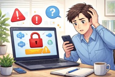 Microsoftエラーで困っている男性イラスト