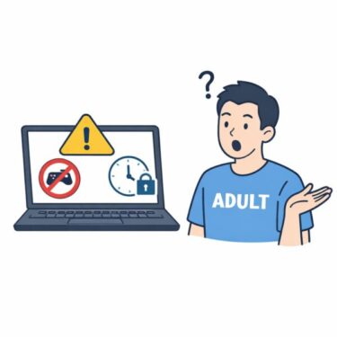 驚く大人と制限された画面