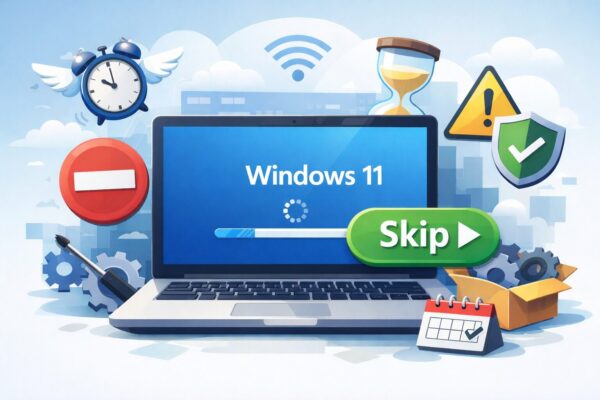 パソコン画面と進行中のインストール