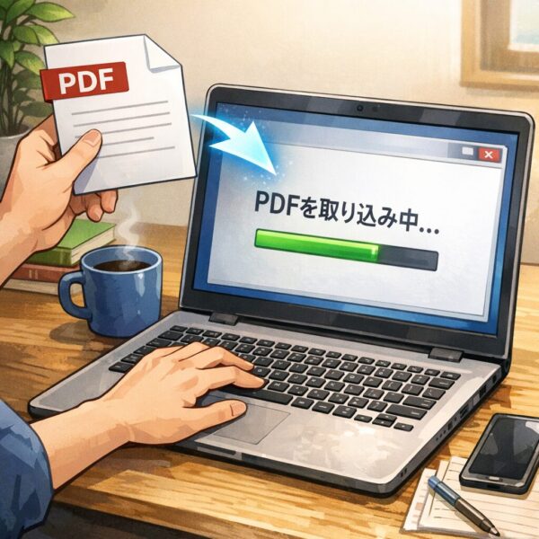 PCにPDFを取り込む様子