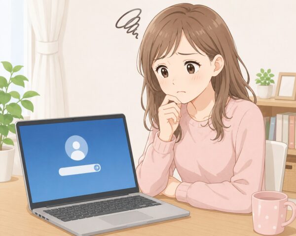 ログインに悩むオフィスシーン