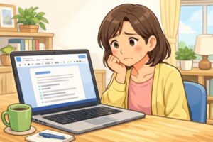 少し不安そうにパソコン画面