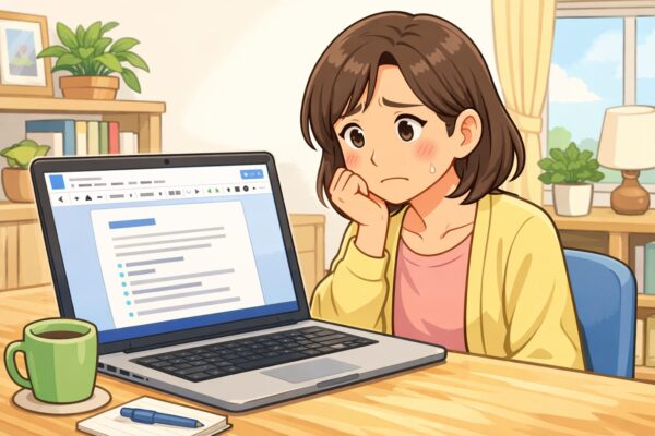 少し不安そうにパソコン画面