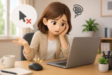アップデートで不具合が起きて困っている女性職員
