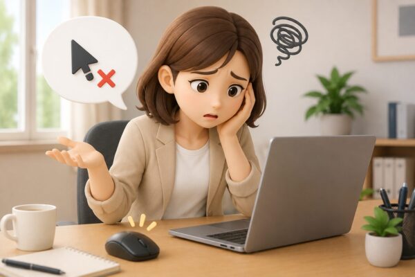 アップデートで不具合が起きて困っている女性職員