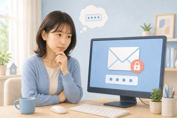 「メールに入れない」「確認コードを受け取れない」女性のイラスト