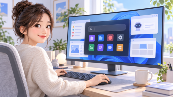 Raycastでアプリ検索やAI、ウィンドウ整理を行う女性