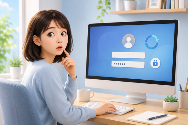 Windows Update後にパスワードの再入力を求められて戸惑う女性