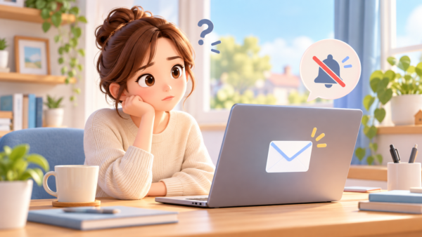メールは届いているのに通知が出ない様子