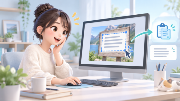 画面の文字をコピーする女性