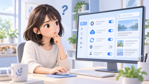 更新後の設定に戸惑う女性
